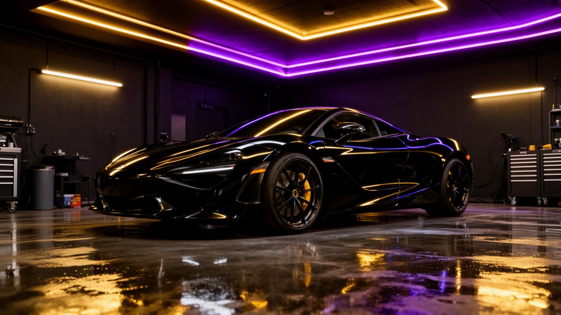 Luxury car in detailing studio